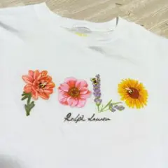 ポロラルフローレン　Tシャツ　ホワイト　白　ロゴ　花　フラワープリント