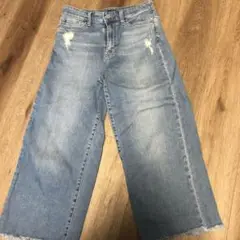 ダメージ加工ライトブルーデニムワイドレッグ