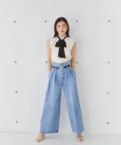 ✨完売品✨SNIDEL スナイデル ダブルタックデニムワイドパンツ ハイウエスト