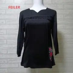 FEILER　美品✨️黒　 チュニック 花柄刺繍 　五分袖