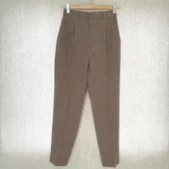 美品✦GU 起毛タックテーパードパンツ S ブラウンチェック柄 ウエストゴム