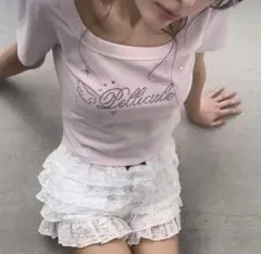 pellicule ピンク ロゴ入り Tシャツ