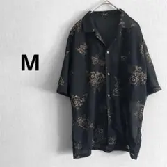 メンズ M 古着 ヴィンテージ アロハシャツ 花柄 開襟 半袖 シャツ 黒
