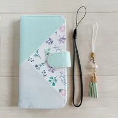 Arrows U 801FJ 901FJ グリーン スマホケース 手帳型 花柄
