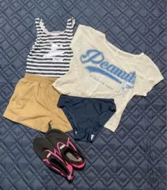 スヌーピー　子供水着４点セット+シューズ(22㎝)
