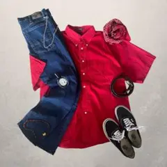 c-boy style(No.205)王道アメカジ 赤シャツ×ラングラーデニムL