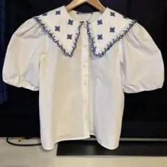 ZARA 刺繍付きホワイトシャツ S