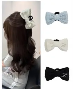 Lumignon L tweed ribbon hair clipブラック
