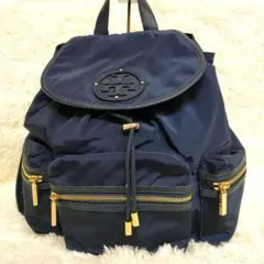 美品✨トリーバーチ 男女兼用 A4 リュック ナイロン レザー ネイビー