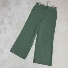 トップバリュー　グリーン ワイドレッグパンツ ウエストゴム