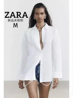 新品　ZARA リネンブレンドシャツ　オーバーサイズ