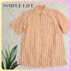 【訳アリ】SIMPLE LIFE 半袖シャツ M ピンク　ボーダー　綿100％