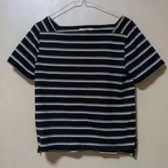 ITS'DEMO 黒と白のストライプ 半袖Tシャツ Lサイズ
