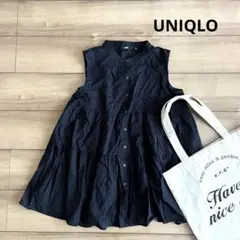 【UNIQLO ユニクロ】コットンギャザーブラウス　ブラック　ノースリーブ