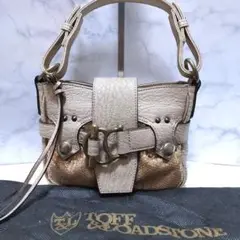 美品 トフアンドロードストーン ハンドバッグ スパンコール ベージュ レザー