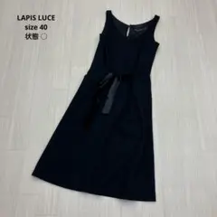● LAPIS LUCE ひざ丈 ノースリーブ ワンピース ベロア リボン 40