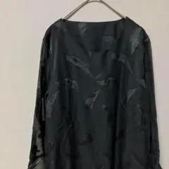 adessoプルオーバーシフォンブラウス(M〜L)ブラックシアー羽柄フリル七分袖