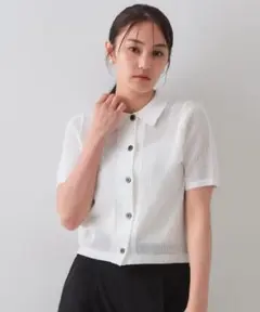 《CLASSY掲載》透かし編みポロニット【洗濯機洗い可】