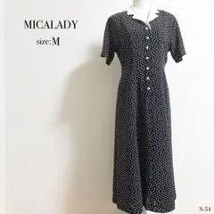 ◎良品◎ MICALADY ミカレディ 半袖 花柄 ワンピース 襟付 パール