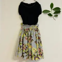 パフスリーブ半袖シフォンビジューカットソー（38）黒