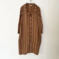 【美品】CRB シャツワンピース フリーサイズ ブラウン ストライプ マタニティ