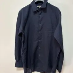 LINEN BLEND ネイビー 長袖シャツ XLUNIQLO㊲