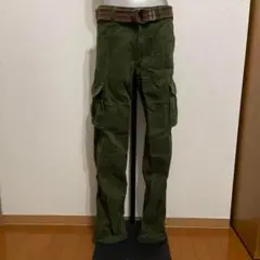 【ユニクロ】メンズオリーブグリーン カーゴパンツ ベルト付き