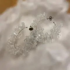 aoi horiguchi ピアス　ビーズ お花ビーズ刺繍ピアス【ピンク×紺】 | asami otomo