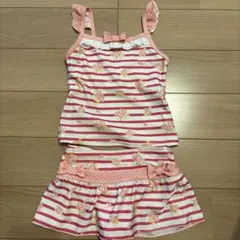女の子水着 100cm ピンクと白のストライプ