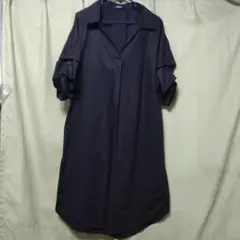 ブラック タック入袖 シャツワンピース 半袖