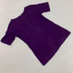 TOPVALUTシャツ パープルVネック半 袖ボタン綿M
