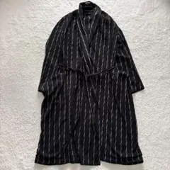 美品　MiDiom ストールカラーロングコート　ローブ　ストライプ　ブラック