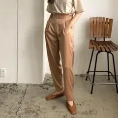 【エミレ】テーパードパンツ　S　ハイウエスト　ベルト　春夏　くすみオレンジ