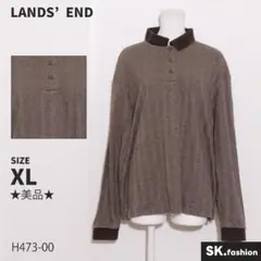 ★美品★ LANDS'END トップス　ポロシャツ　長袖　ヘリンボーン柄　綿