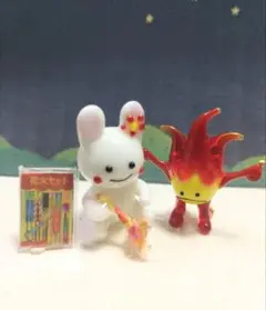 ガラス細工ミニチュア　うさぎ手持ち花火と火の精セット