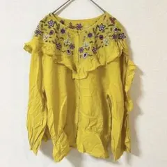 バブ【M】花柄刺繍シャツ 派手 フラワー フェミニン ガーリー 大人かわいい