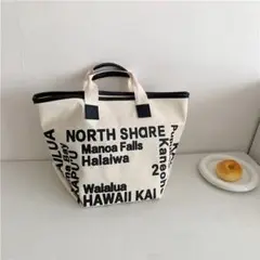 【大人気】ロコハワイ レタープリント キャンバス トートバッグ ブラック 508