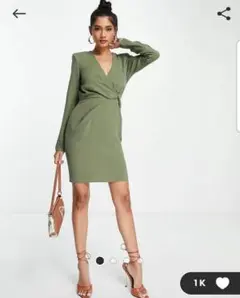 【新品未使用】ASOS DESIGN カーキ フロントツイストドレス