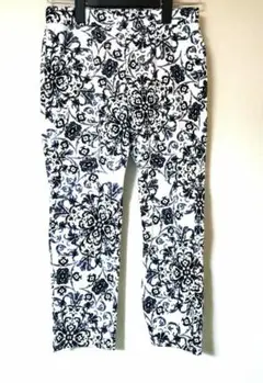 レディース 夏 スキニーパンツ 白 黒 コットン 花柄 S-M