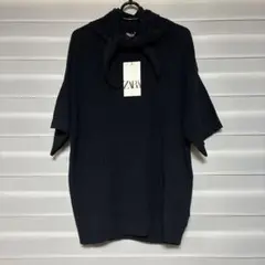 ザラ zara ネッカチーフ ニット tシャツ ネイビーブルー L