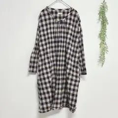 7335 アハアハ ブロックチェック柄シャツ チュニック ワンピース カジュアル