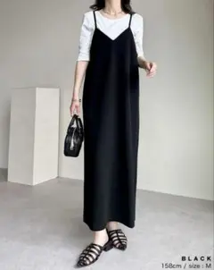 ジョーゼットポンチフレアキャミワンピース ブラック M