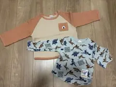 恐竜プリントTシャツとラグランスリーブトップスセット ロンT 長袖 2枚セット