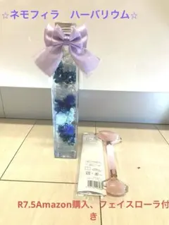 ♡ネモフィラ♡青い花のハーバリウム リボン付き、おまけフェイスローラー