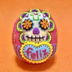 631【メキシカンスカル だるま ラメピンク feliz】ぬいぐるみ 置物