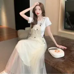 デニムジャンスカ ワンピース 白 Lサイズ