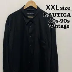 80s-90s　NAUTICA　長袖シャツ　XXLT　ブラック　無地　USA古着