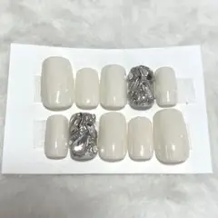 ネイルチップ ホワイト シルバー パーツ 韓国
