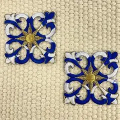 刺繡ワッペン　紋章　エンブレム　青　2枚セット