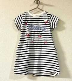 SLAPSLIPストライプ　チェリー刺繍 半袖ワンピース 100cm